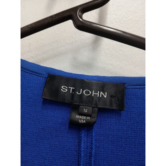 St. John Women Jacket 12 Blue Black Wool Santana Knit Old Money Timeless Classic - Picture 3 of 7